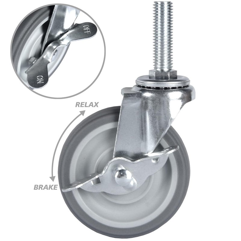 Finnhomy Caster Wheels 3 Inch Set of 4 Heavy Duty Threaded Stem Casters 1/2"-13x1-1/2 Swivel Rubber Industrial Castors Locking Wheels for Wire Shelving/Furniture/Carts Load Bearing 720 Lbs Gray - Image 3